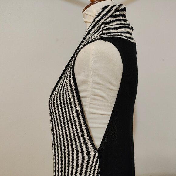 BCBGMAXAZRIA B&W Striped Knit Open Front Long Vest M - Picture 8 of 13